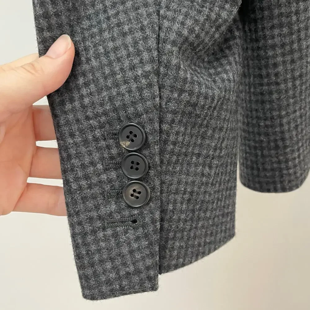 AllSaints Men’s 40 Suit Coat Blazer Wool Blend Leather Elbow Patches Gray Black